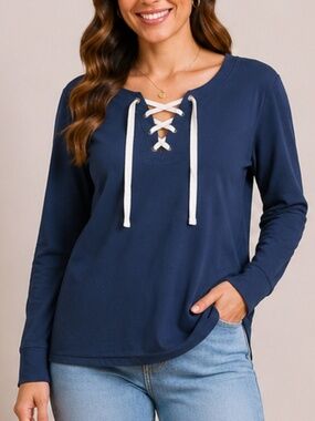 Old Navy Women’s Navy Blue Lace-Up Long Sleeve Top, size XL
